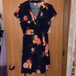 Old Navy Dark Blue Floral Wrap Mini Dress